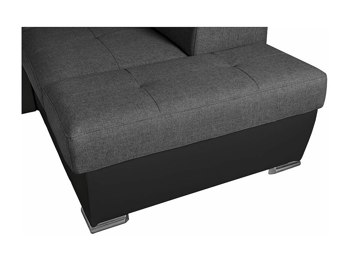 Canapé panoramique convertible avec 2 coffres Paola en tissu et simili - Gris/Noir - L320,5 x P188 x H76cm - Loungitude