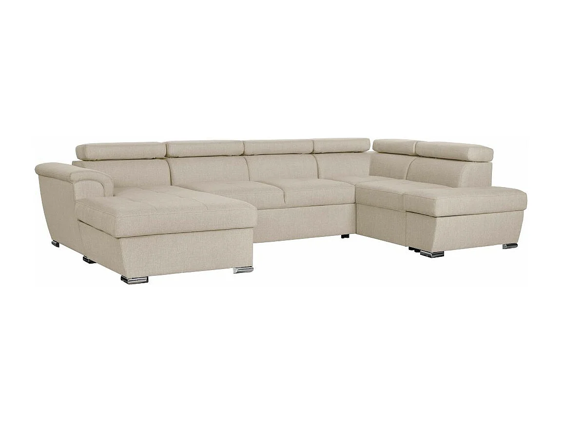 Canapé panoramique convertible avec 2 coffres Paola en tissu - Beige - L320,5 x P188 x H76cm - Loungitude