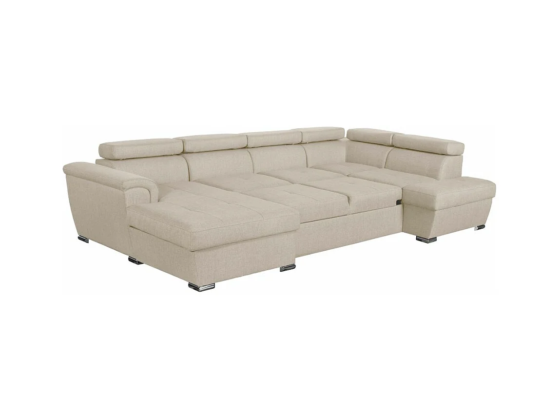 Canapé panoramique convertible avec 2 coffres Paola en tissu - Beige - L320,5 x P188 x H76cm - Loungitude