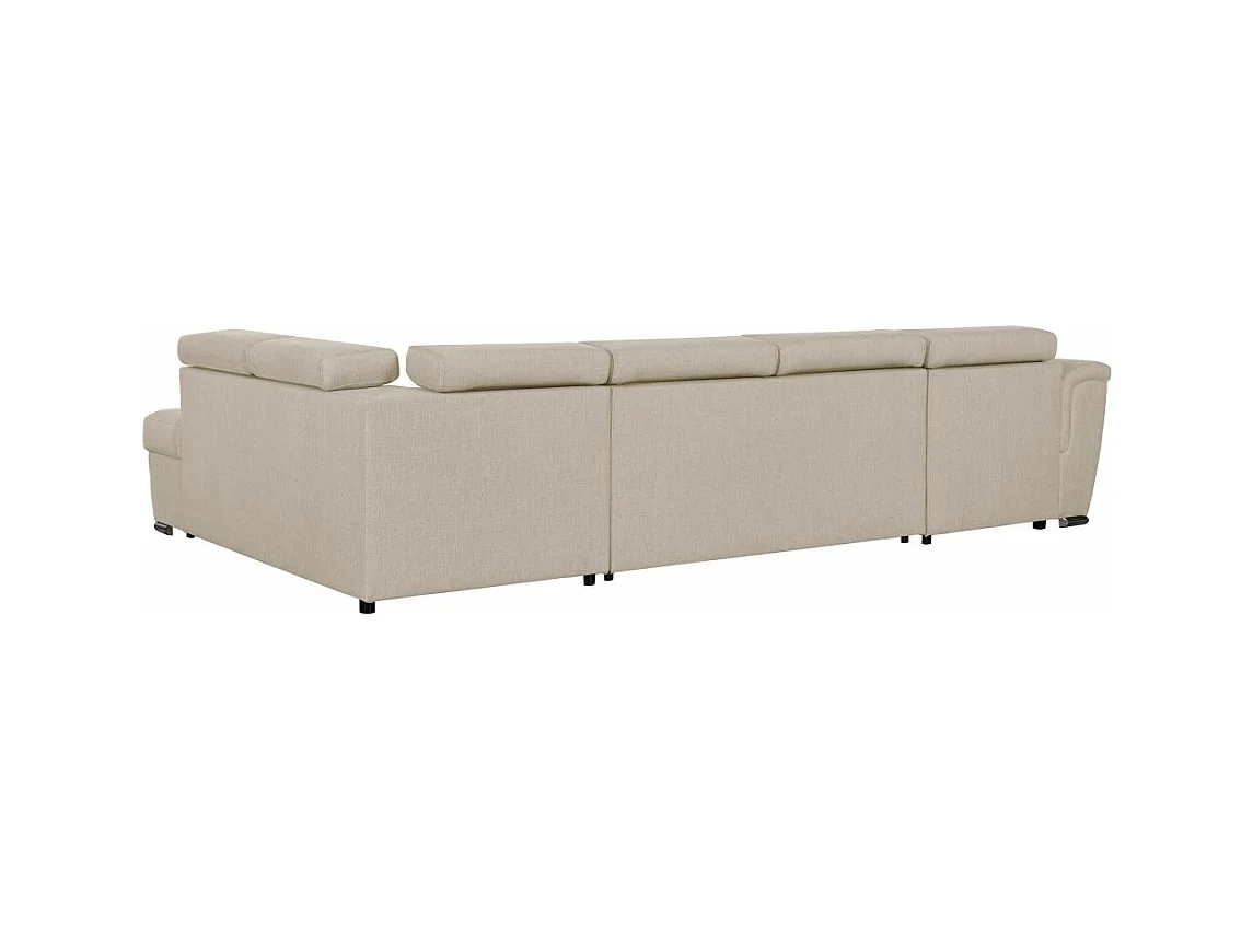 Canapé panoramique convertible avec 2 coffres Paola en tissu - Beige - L320,5 x P188 x H76cm - Loungitude