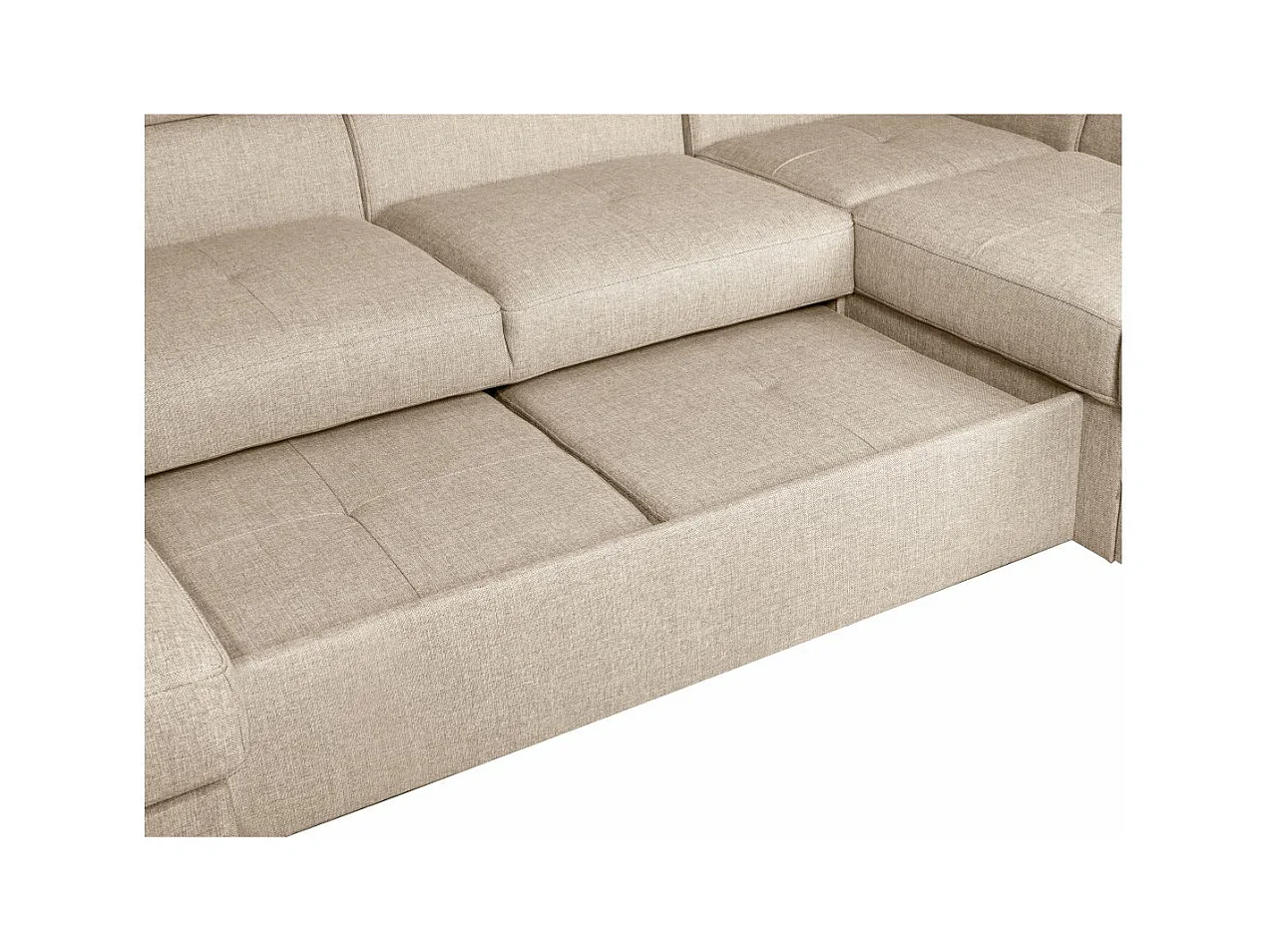 Canapé panoramique convertible avec 2 coffres Paola en tissu - Beige - L320,5 x P188 x H76cm - Loungitude