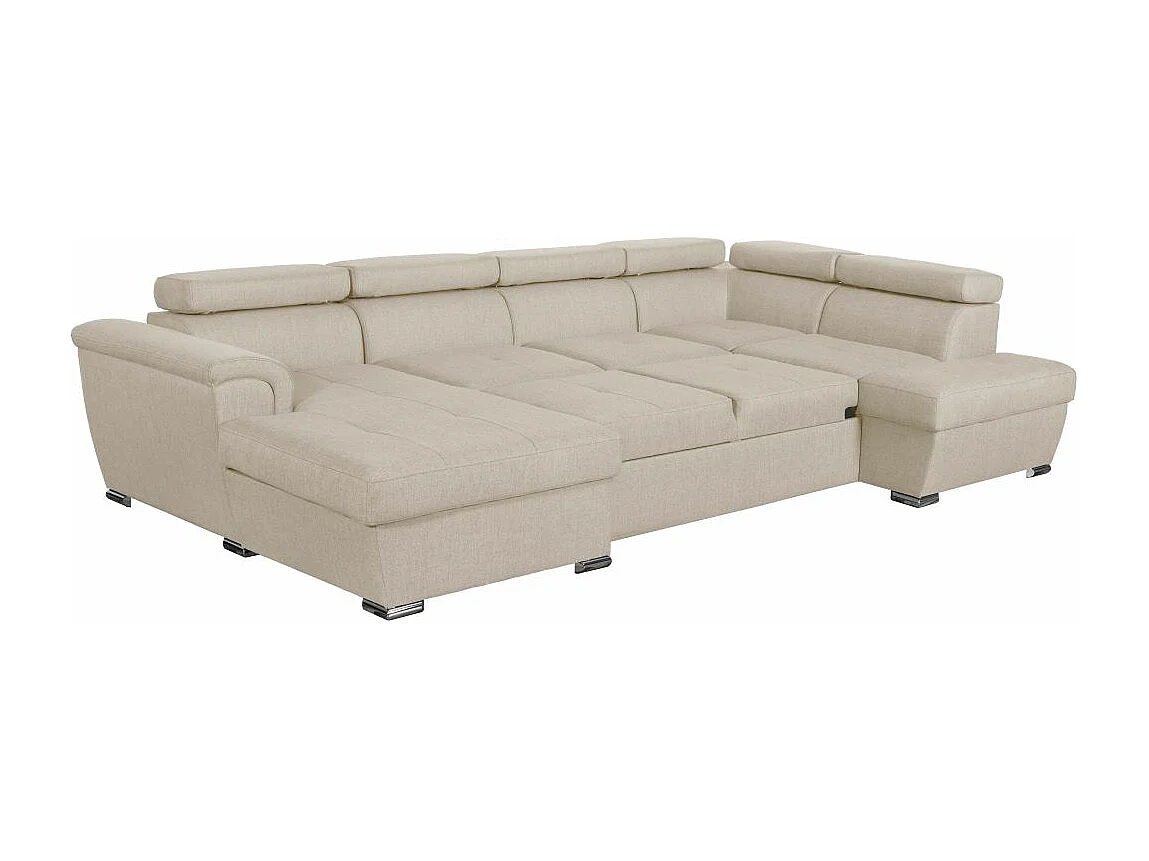 Canapé panoramique convertible avec 2 coffres Paola en tissu - Beige - L320,5 x P188 x H76cm - Loungitude