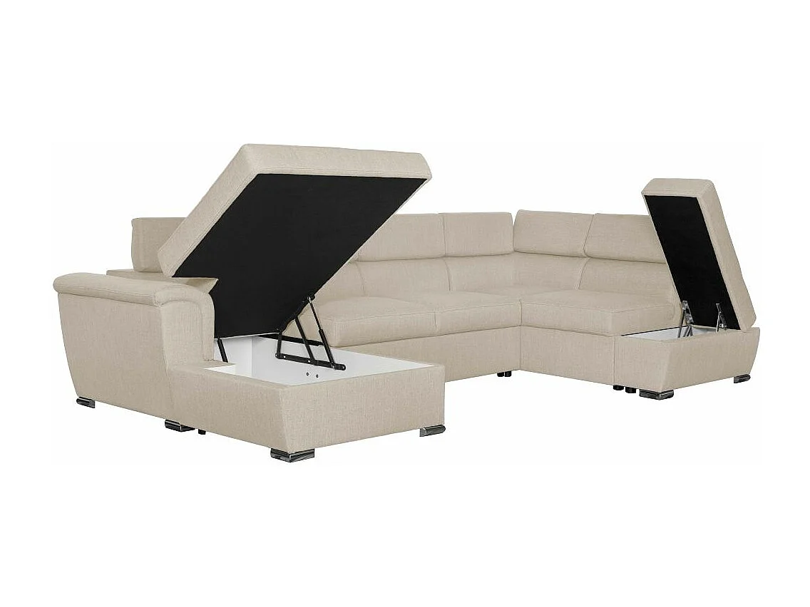 Canapé panoramique convertible avec 2 coffres Paola en tissu - Beige - L320,5 x P188 x H76cm - Loungitude