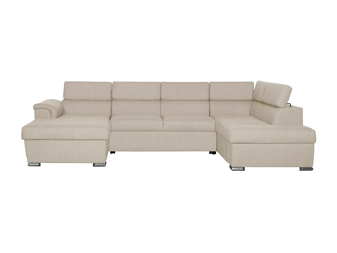Canapé panoramique convertible avec 2 coffres Paola en tissu - Beige - L320,5 x P188 x H76cm - Loungitude