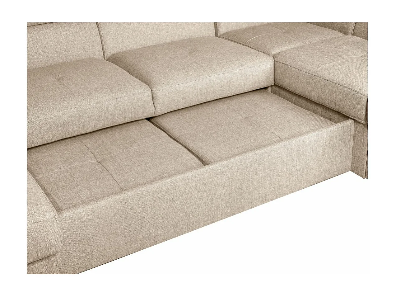 Canapé panoramique convertible avec 2 coffres Paola en tissu - Beige - L320,5 x P188 x H76cm - Loungitude