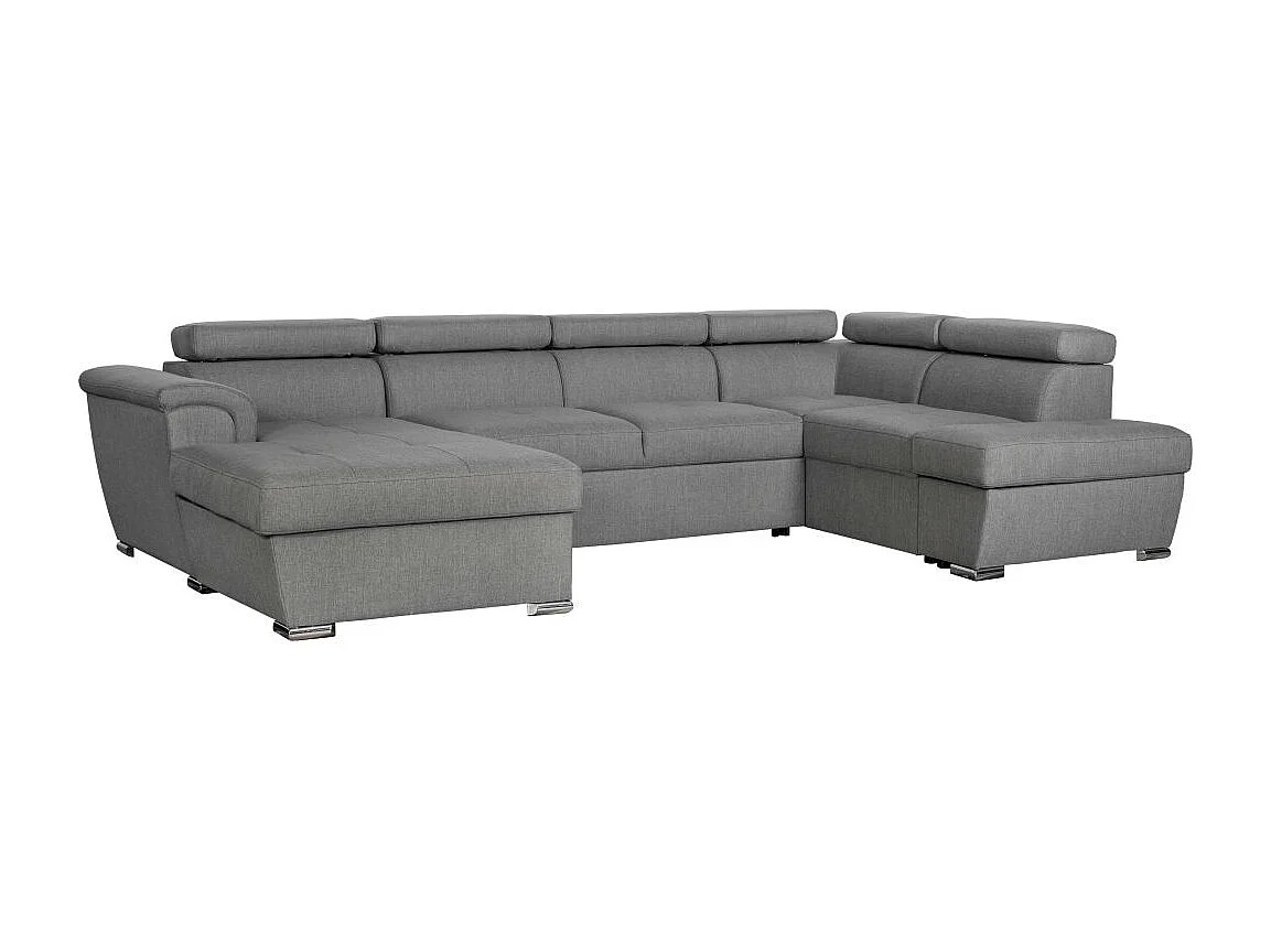 Canapé panoramique convertible avec 2 coffres Paola en tissu - Gris clair - L320,5 x P188 x H76cm - Loungitude