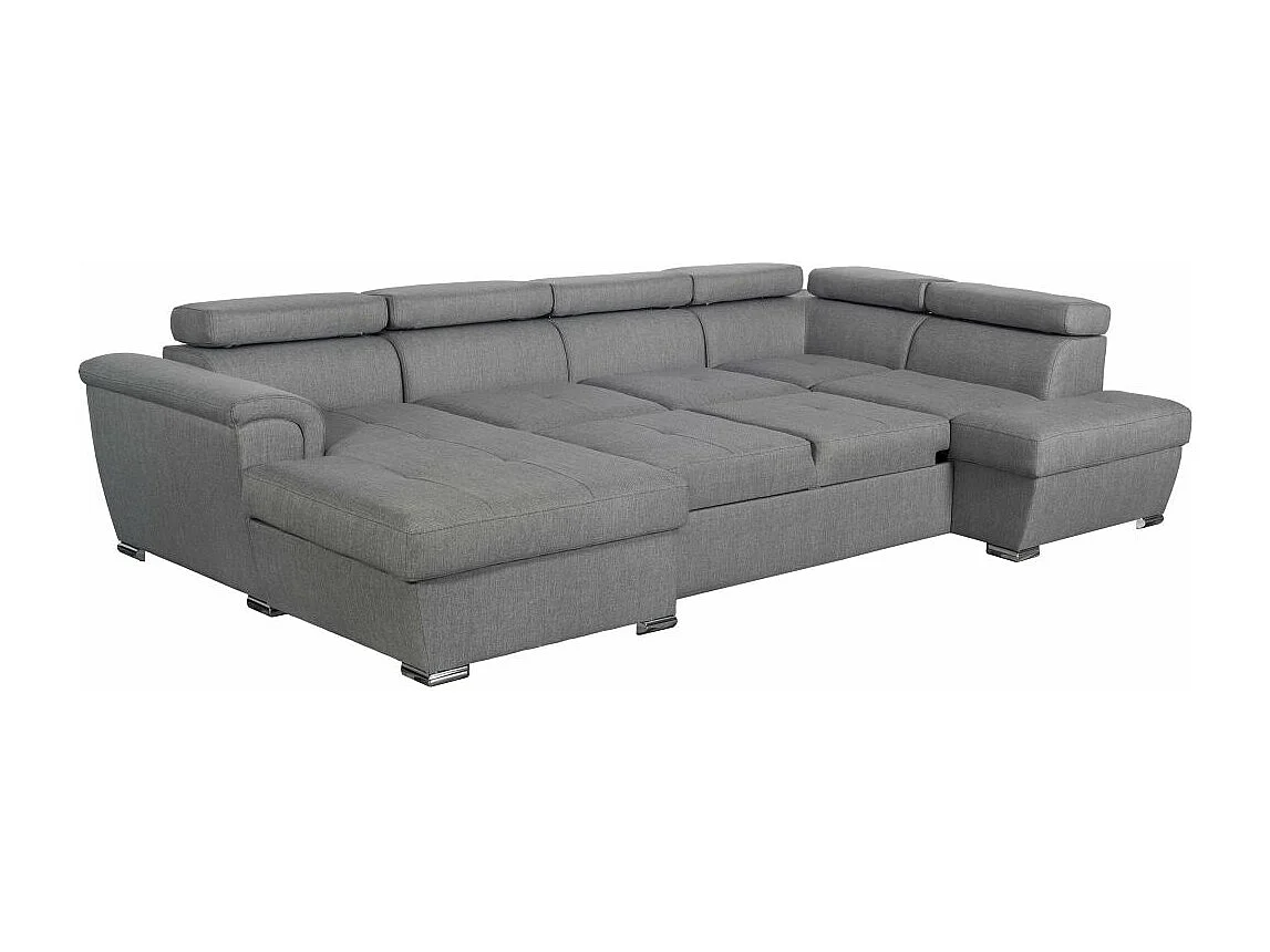 Canapé panoramique convertible avec 2 coffres Paola en tissu - Gris clair - L320,5 x P188 x H76cm - Loungitude