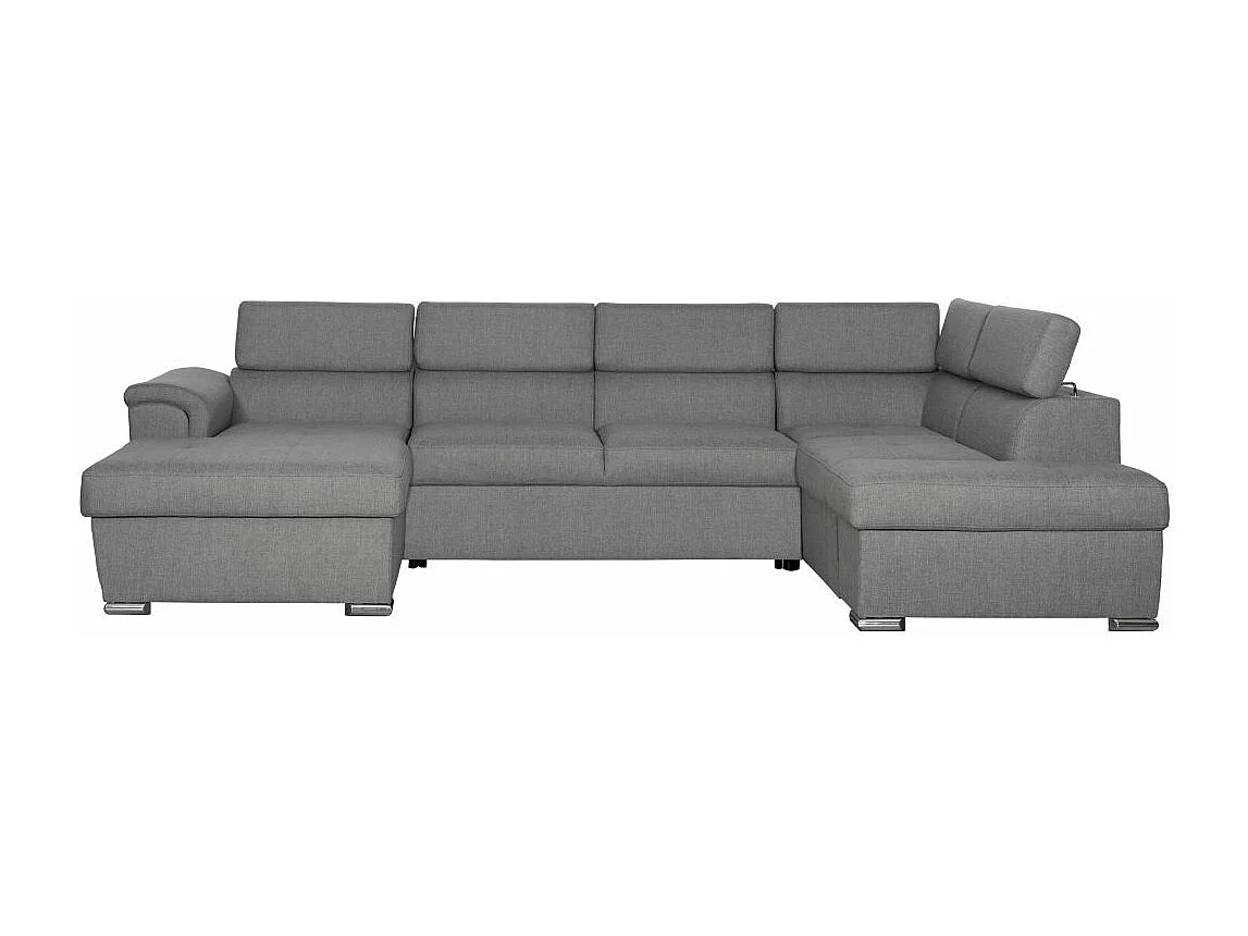 Canapé panoramique convertible avec 2 coffres Paola en tissu - Gris clair - L320,5 x P188 x H76cm - Loungitude