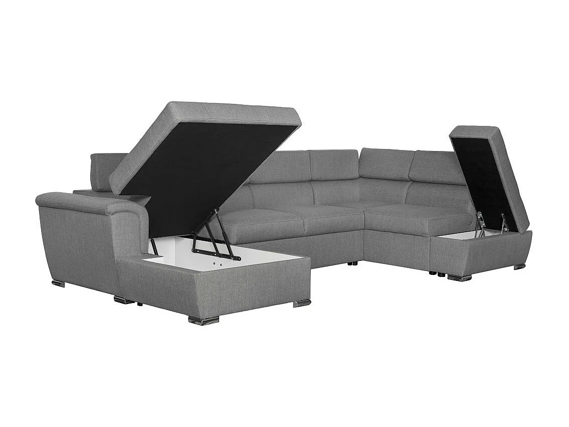 Canapé panoramique convertible avec 2 coffres Paola en tissu - Gris clair - L320,5 x P188 x H76cm - Loungitude