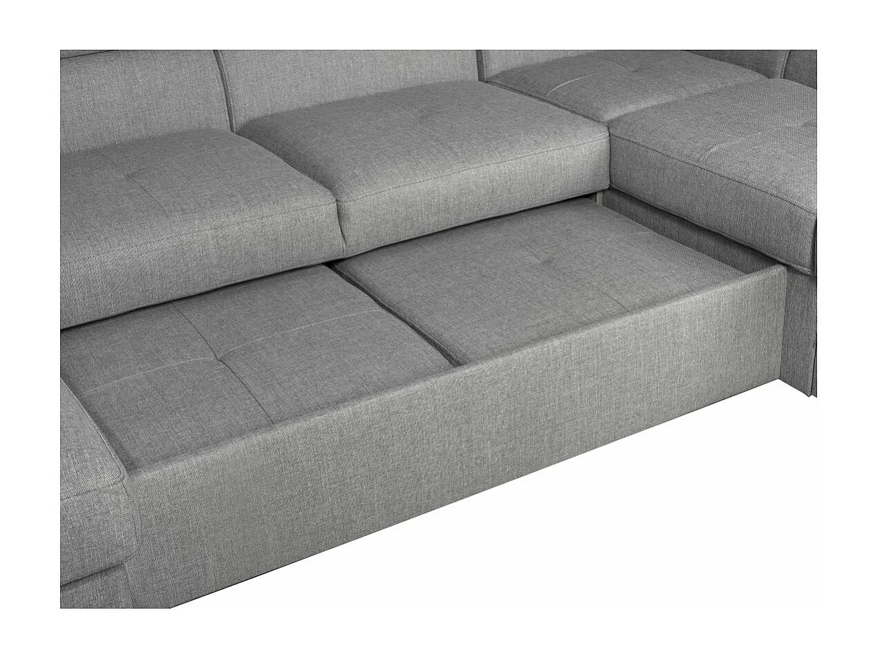 Canapé panoramique convertible avec 2 coffres Paola en tissu - Gris clair - L320,5 x P188 x H76cm - Loungitude