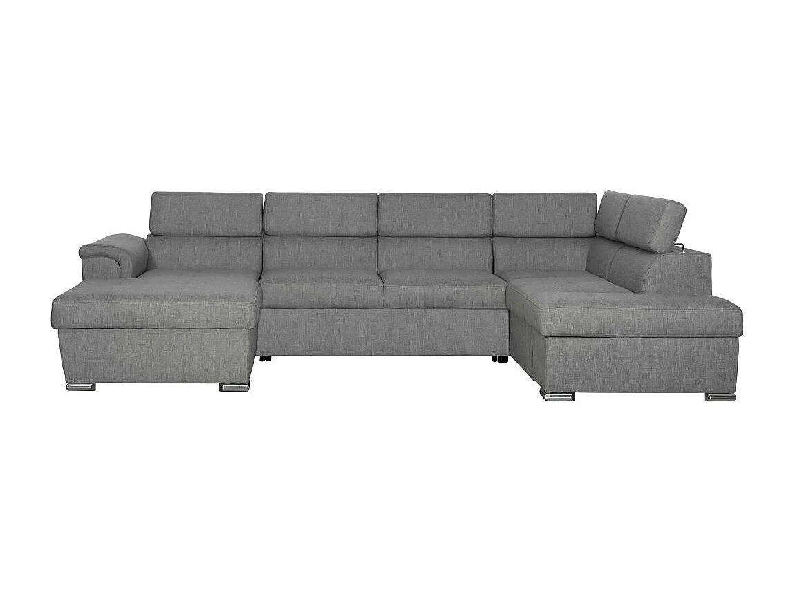 Canapé panoramique convertible avec 2 coffres Paola en tissu - Gris clair - L320,5 x P188 x H76cm - Loungitude