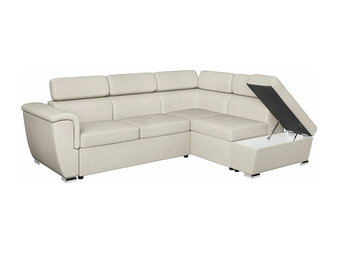 Canapé d'angle droit convertible 4 places Paola avec coffre en tissu - Beige - L252 x P188 x H76cm - Loungitude