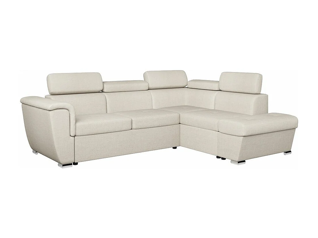 Canapé d'angle droit convertible 4 places Paola avec coffre en tissu - Beige - L252 x P188 x H76cm - Loungitude