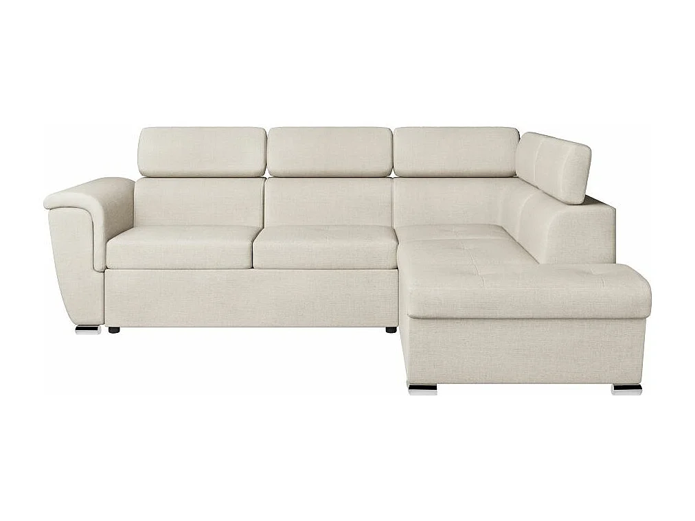 Canapé d'angle droit convertible 4 places Paola avec coffre en tissu - Beige - L252 x P188 x H76cm - Loungitude