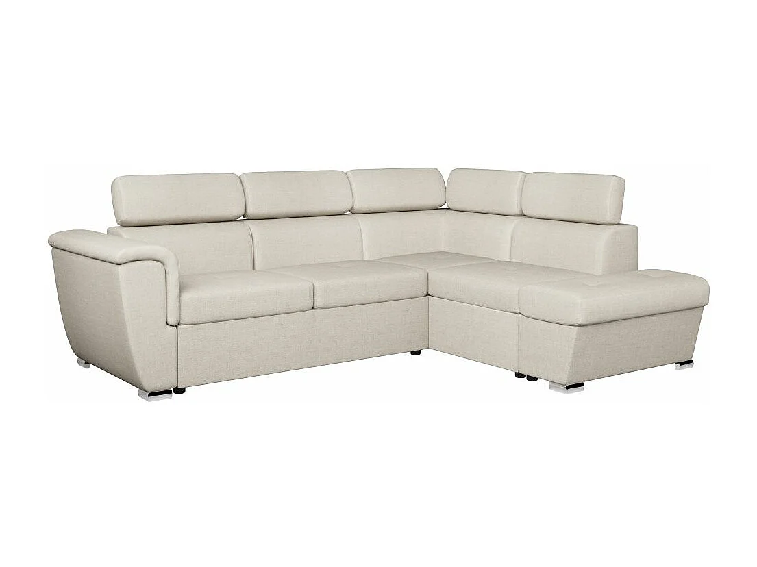 Canapé d'angle droit convertible 4 places Paola avec coffre en tissu - Beige - L252 x P188 x H76cm - Loungitude