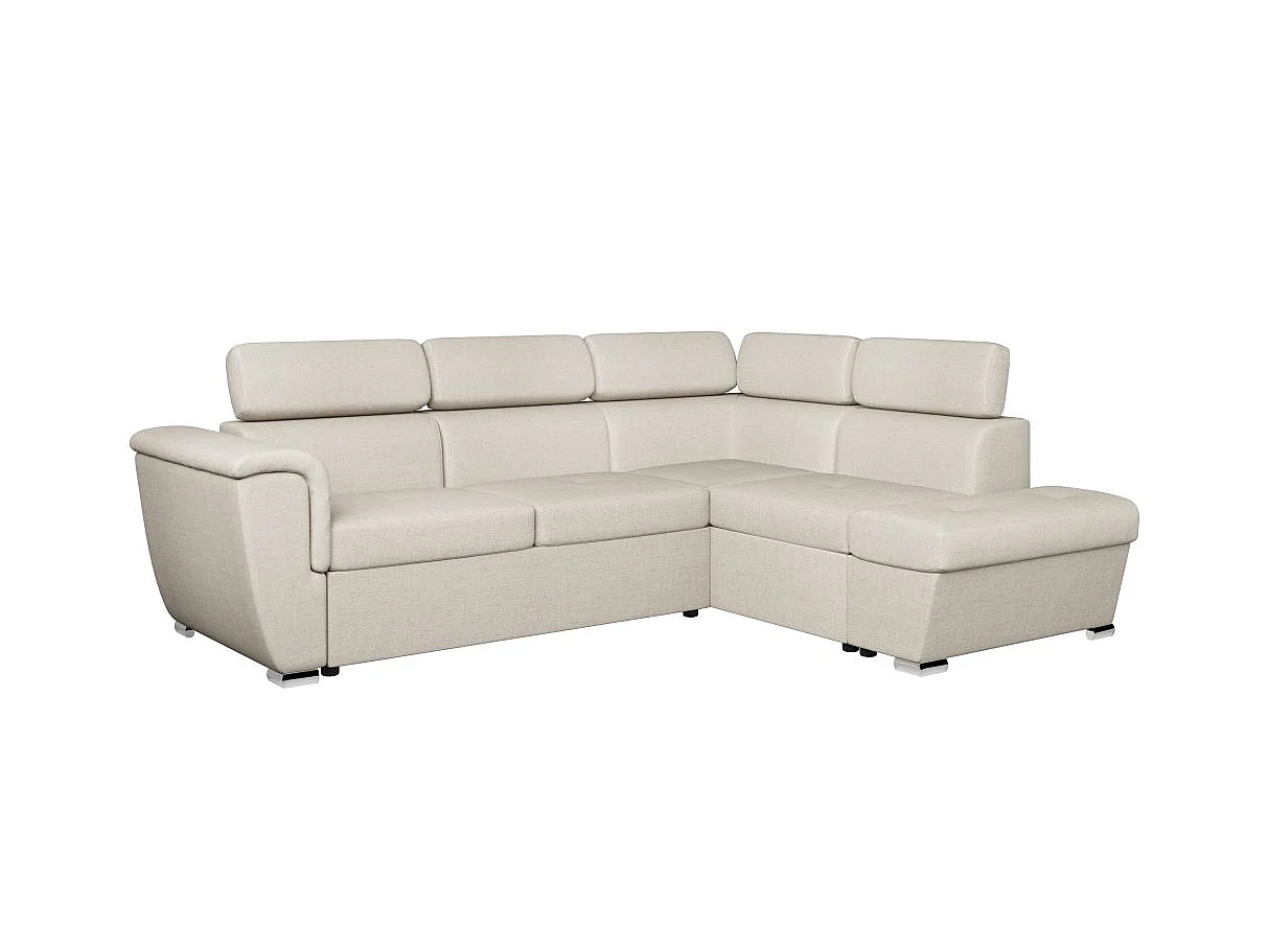 Canapé d'angle droit convertible 4 places Paola avec coffre en tissu - Beige - L252 x P188 x H76cm - Loungitude