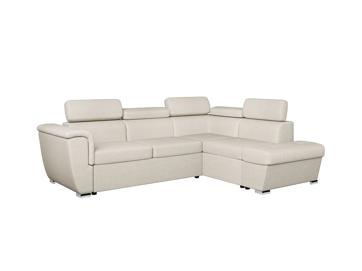 Canapé d'angle droit convertible 4 places Paola avec coffre en tissu - Beige - L252 x P188 x H76cm - Loungitude