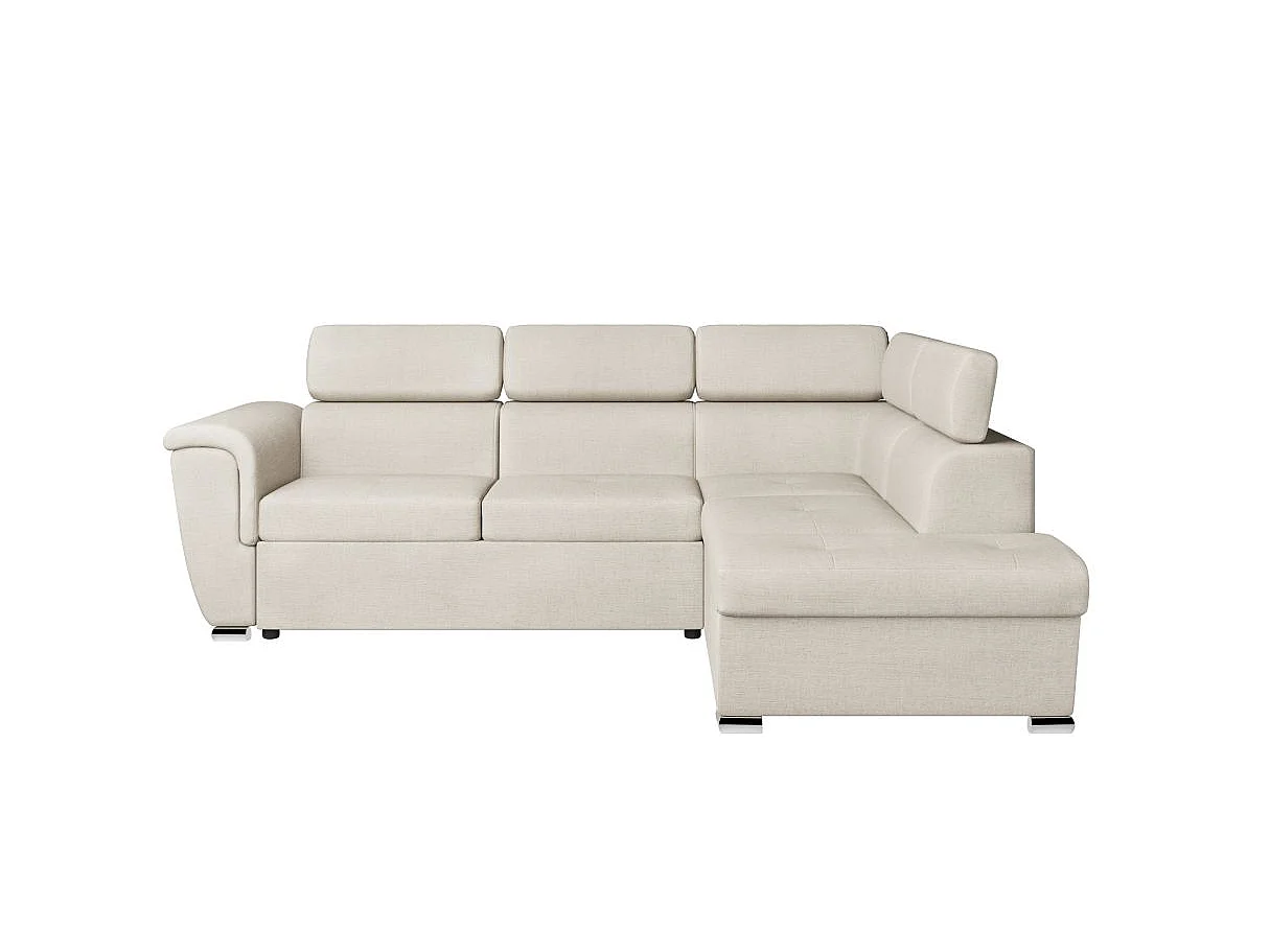 Canapé d'angle droit convertible 4 places Paola avec coffre en tissu - Beige - L252 x P188 x H76cm - Loungitude