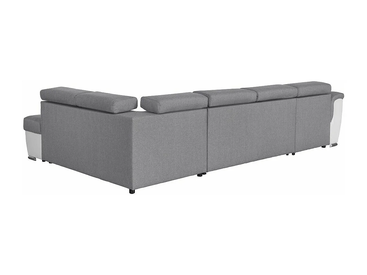 Canapé panoramique convertible avec 2 coffres Paola en tissu et simili - Blanc/Gris - L320,5 x P188 x H76cm - Loungitude