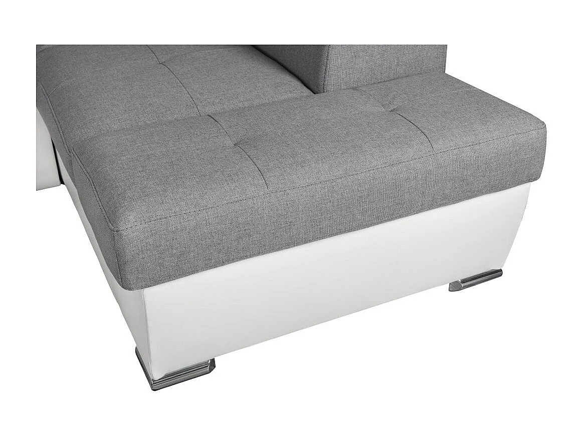 Canapé panoramique convertible avec 2 coffres Paola en tissu et simili - Blanc/Gris - L320,5 x P188 x H76cm - Loungitude