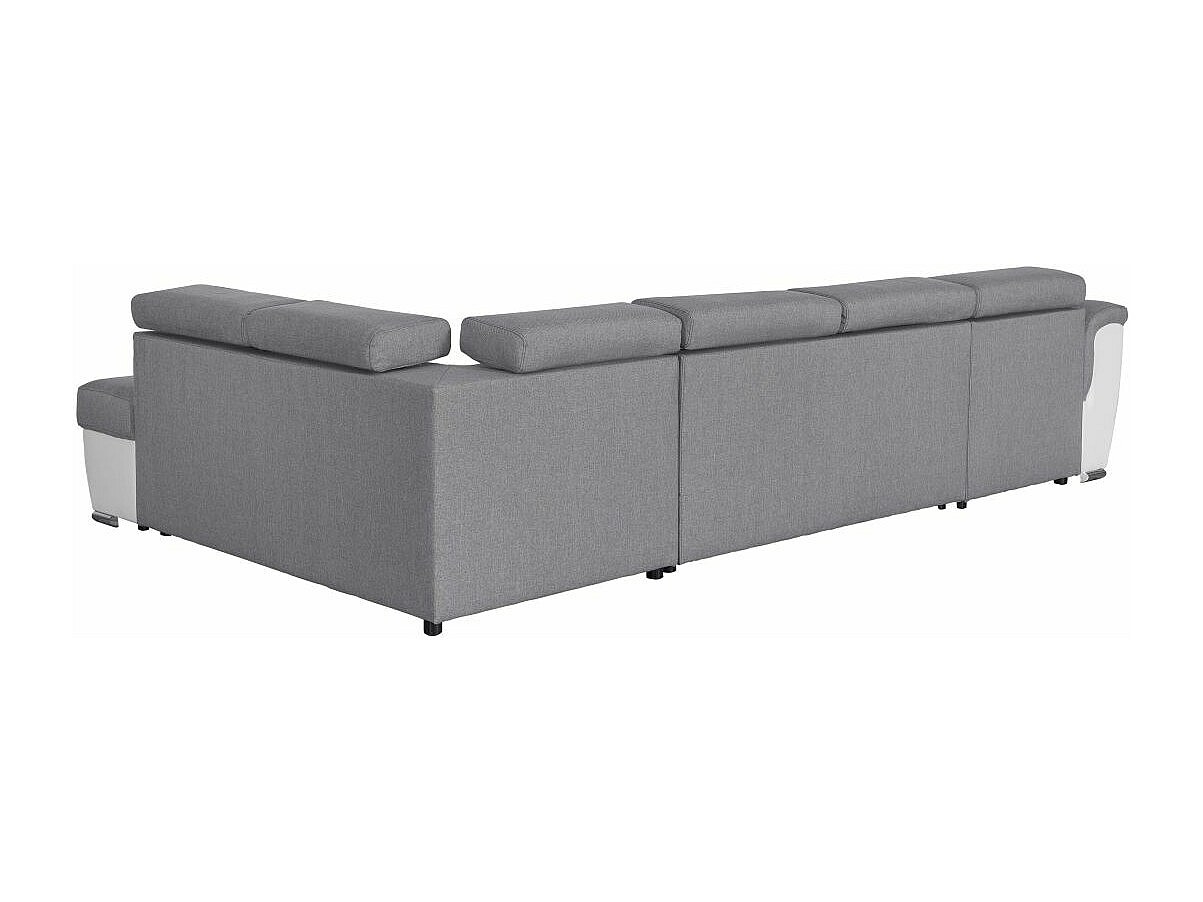 Canapé D'angle Panoramique Convertible ADRYEN - Tissu Bouclette Beige - 2 Coffres De Rangement - Couchage 2 Personnes - Dimensions 287x146 Cm