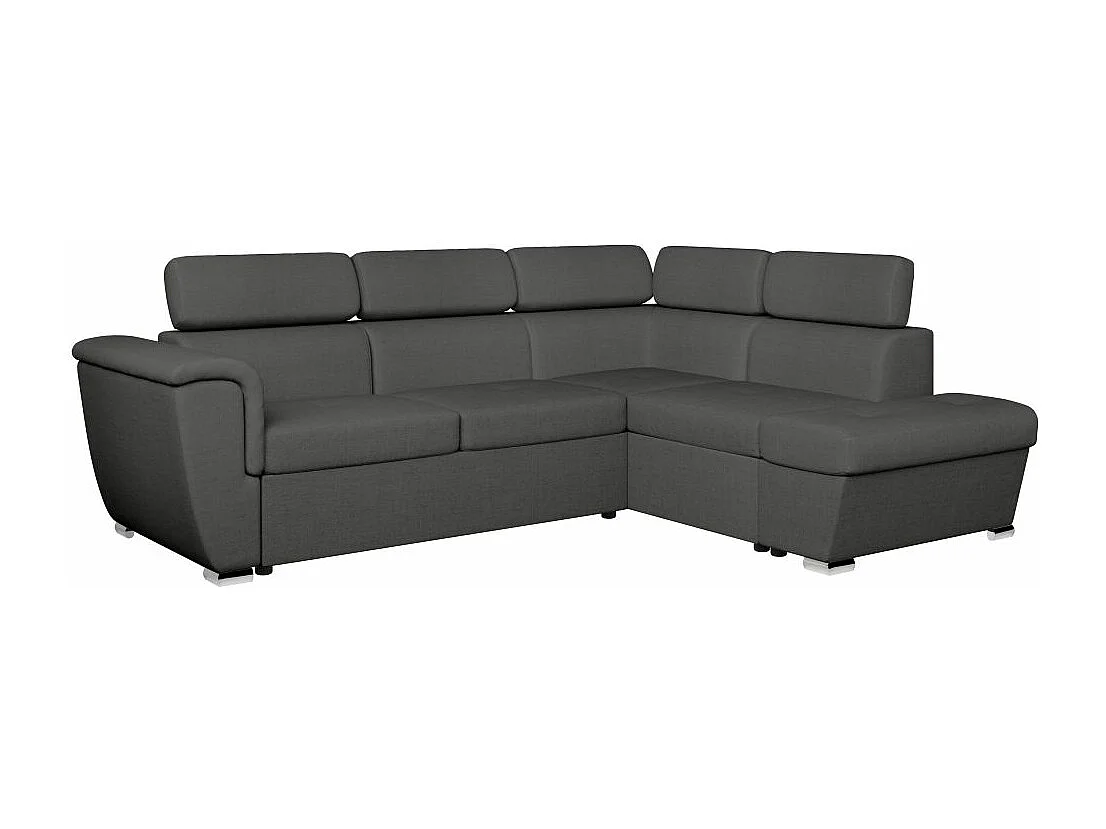 Canapé d'angle droit convertible 4 places Paola avec coffre en tissu - Gris anthracite - L252 x P188 x H76cm - Loungitude