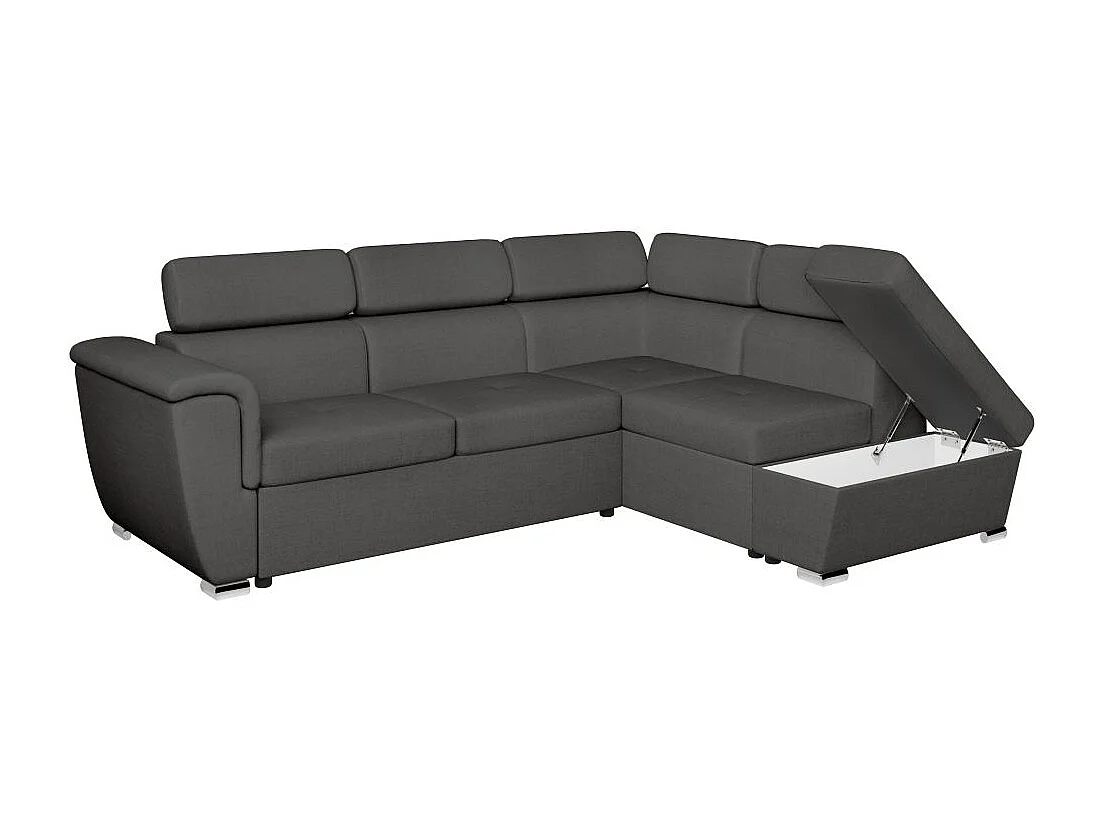 Canapé d'angle droit convertible 4 places Paola avec coffre en tissu - Gris anthracite - L252 x P188 x H76cm - Loungitude