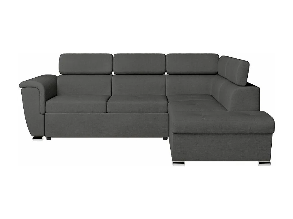 Canapé d'angle droit convertible 4 places Paola avec coffre en tissu - Gris anthracite - L252 x P188 x H76cm - Loungitude