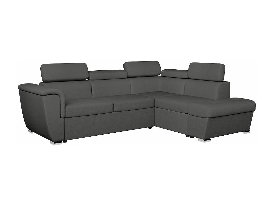 Canapé d'angle droit convertible 4 places Paola avec coffre en tissu - Gris anthracite - L252 x P188 x H76cm - Loungitude