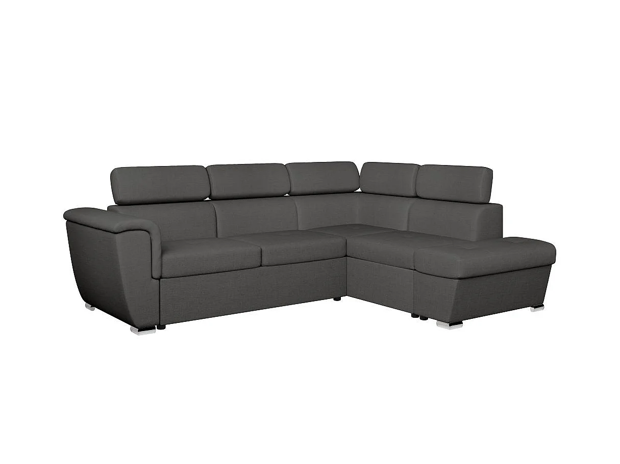 Canapé d'angle droit convertible 4 places Paola avec coffre en tissu - Gris anthracite - L252 x P188 x H76cm - Loungitude