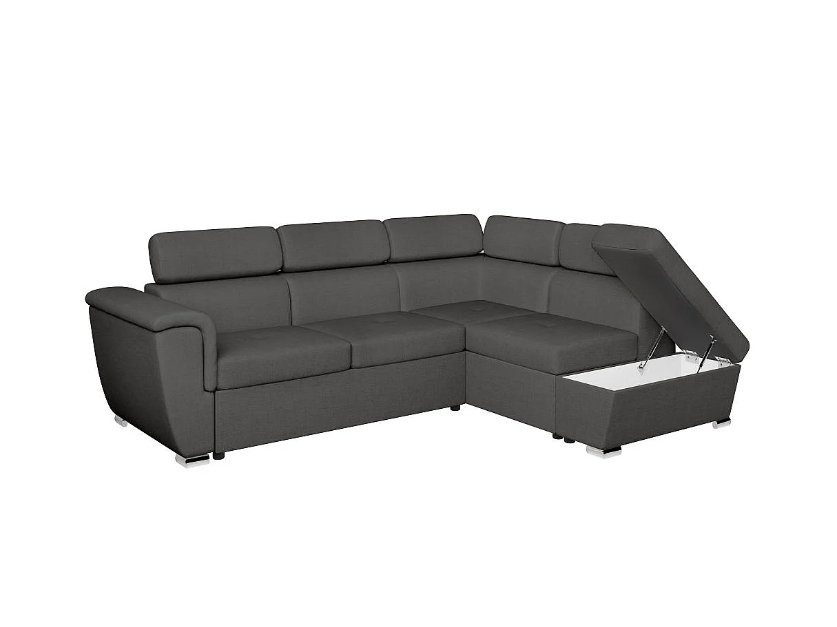 Canapé d'angle droit convertible 4 places Paola avec coffre en tissu - Gris anthracite - L252 x P188 x H76cm - Loungitude