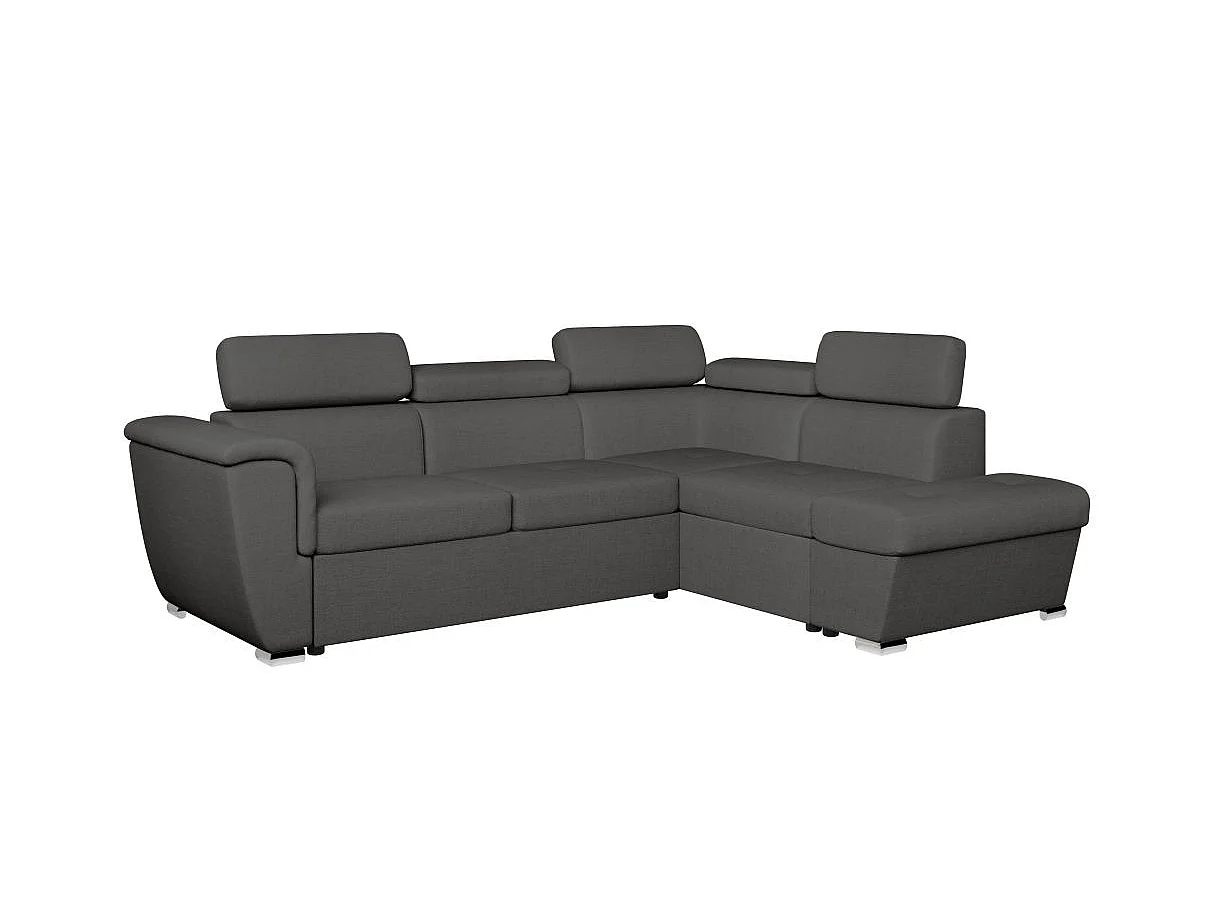 Canapé d'angle droit convertible 4 places Paola avec coffre en tissu - Gris anthracite - L252 x P188 x H76cm - Loungitude