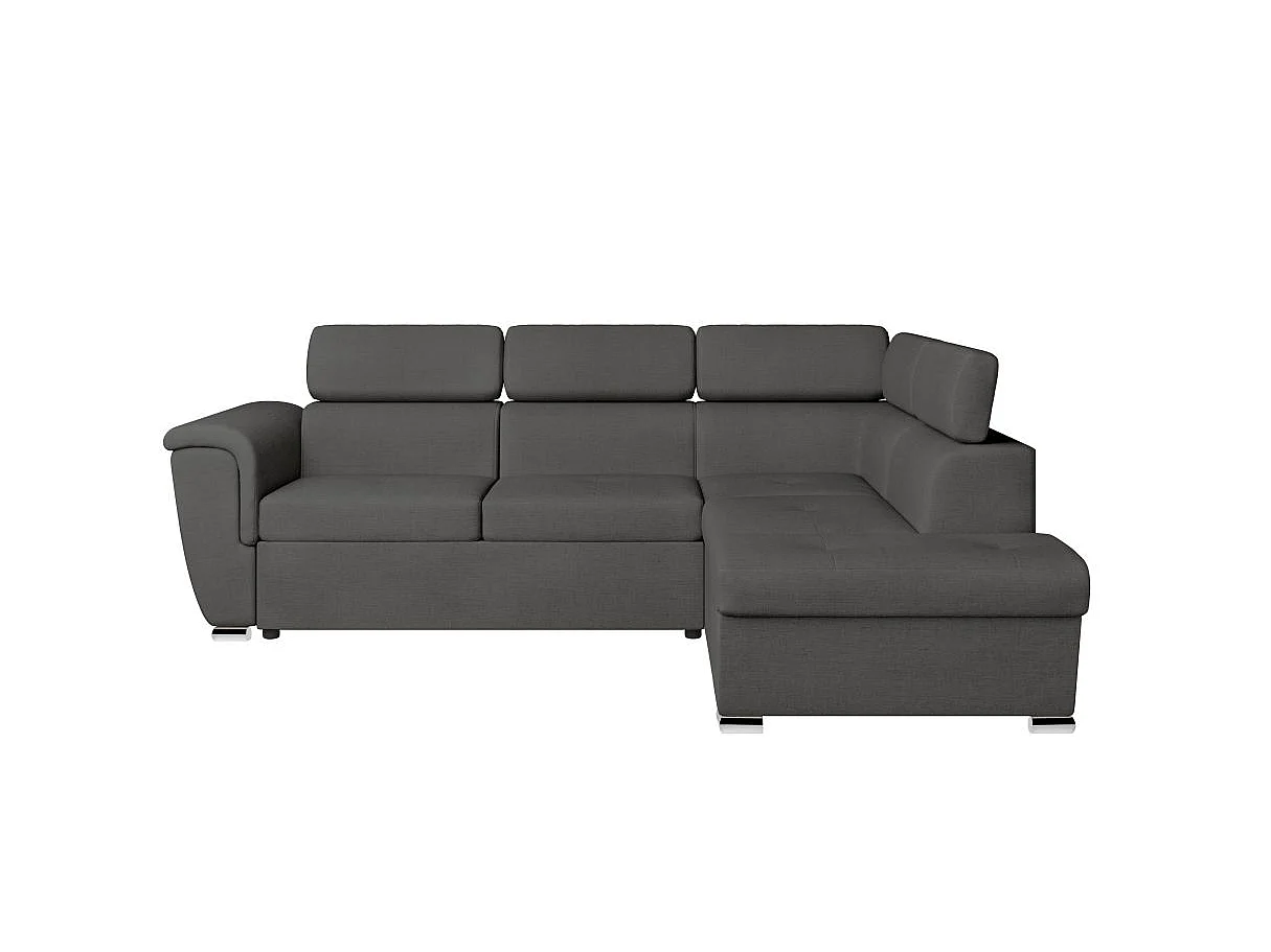Canapé d'angle droit convertible 4 places Paola avec coffre en tissu - Gris anthracite - L252 x P188 x H76cm - Loungitude