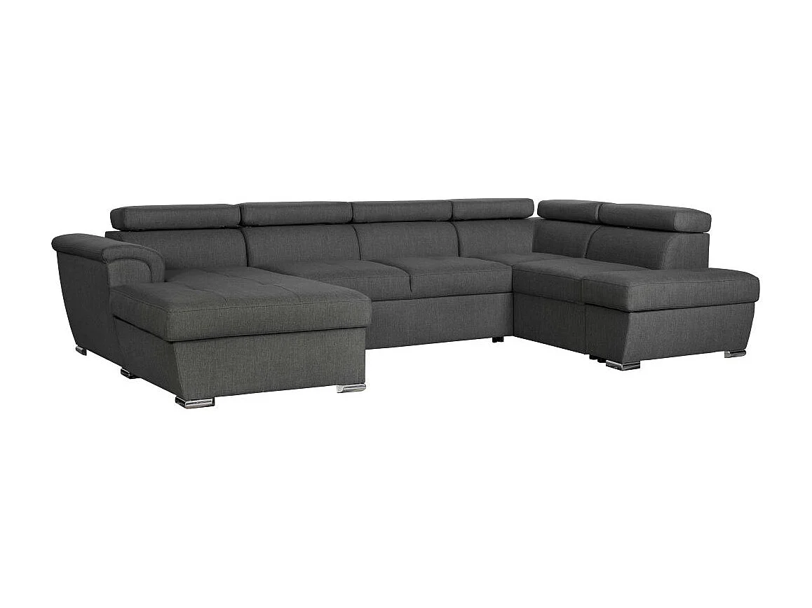 Canapé panoramique convertible avec 2 coffres Paola en tissu - Gris anthracite - L320,5 x P188 x H76cm - Loungitude