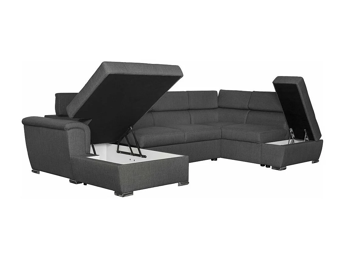 Canapé panoramique convertible avec 2 coffres Paola en tissu - Gris anthracite - L320,5 x P188 x H76cm - Loungitude