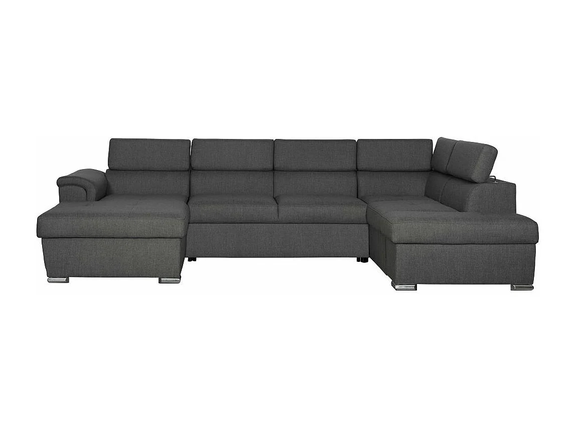 Canapé panoramique convertible avec 2 coffres Paola en tissu - Gris anthracite - L320,5 x P188 x H76cm - Loungitude