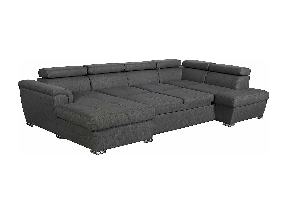 Canapé panoramique convertible avec 2 coffres Paola en tissu - Gris anthracite - L320,5 x P188 x H76cm - Loungitude
