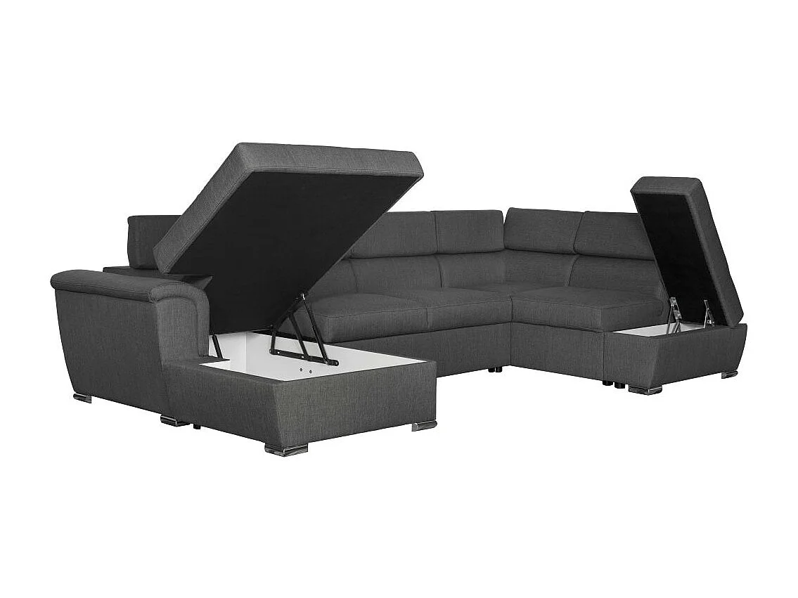 Canapé panoramique convertible avec 2 coffres Paola en tissu - Gris anthracite - L320,5 x P188 x H76cm - Loungitude