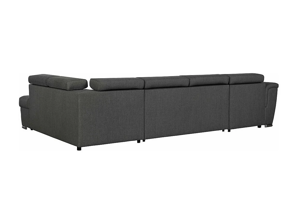Canapé panoramique convertible avec 2 coffres Paola en tissu - Gris anthracite - L320,5 x P188 x H76cm - Loungitude