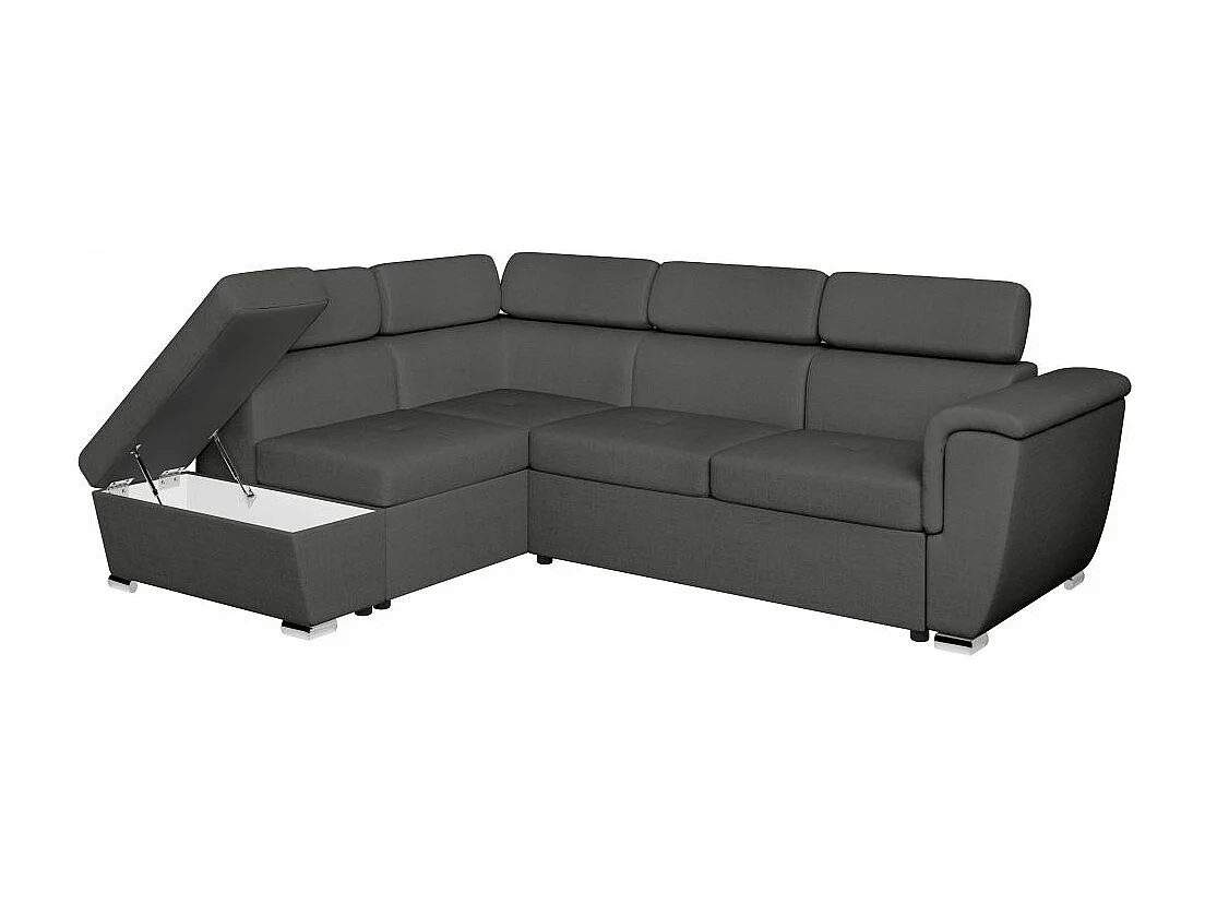 Canapé d'angle gauche convertible 4 places Paola avec coffre en tissu - Gris anthracite - L252 x P188 x H76cm - Loungitude