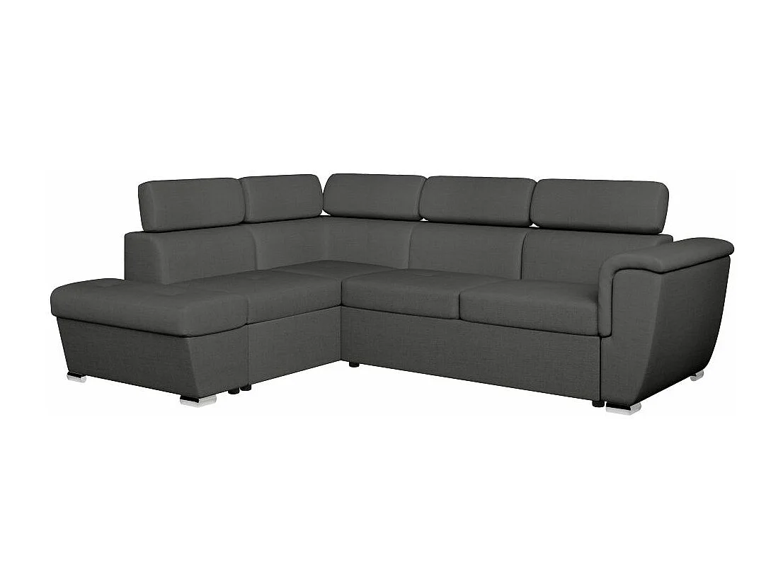 Canapé d'angle gauche convertible 4 places Paola avec coffre en tissu - Gris anthracite - L252 x P188 x H76cm - Loungitude