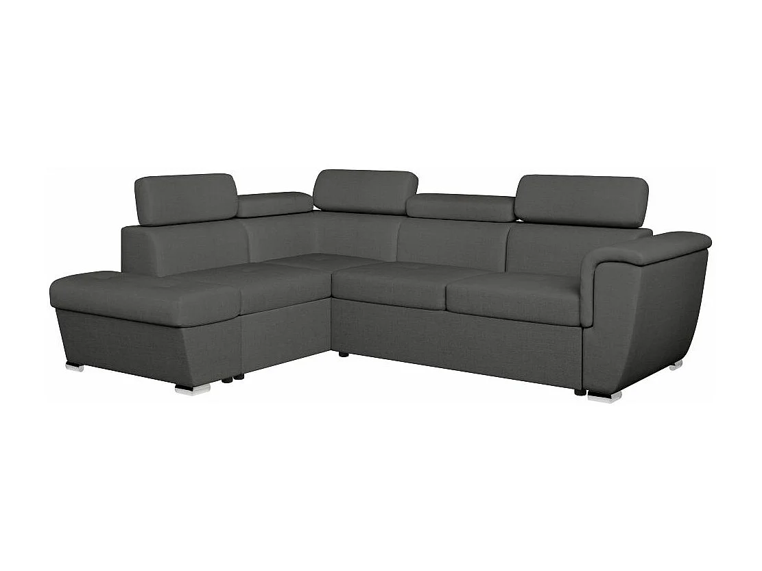 Canapé d'angle gauche convertible 4 places Paola avec coffre en tissu - Gris anthracite - L252 x P188 x H76cm - Loungitude
