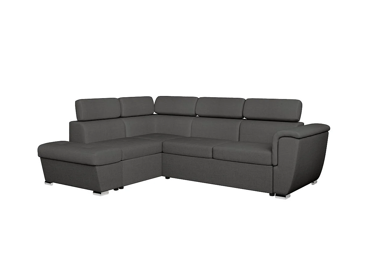 Canapé d'angle gauche convertible 4 places Paola avec coffre en tissu - Gris anthracite - L252 x P188 x H76cm - Loungitude