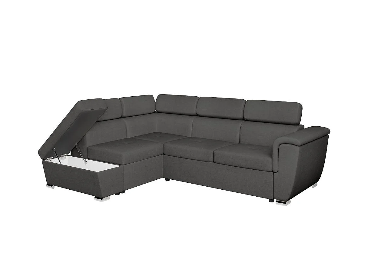 Canapé d'angle gauche convertible 4 places Paola avec coffre en tissu - Gris anthracite - L252 x P188 x H76cm - Loungitude