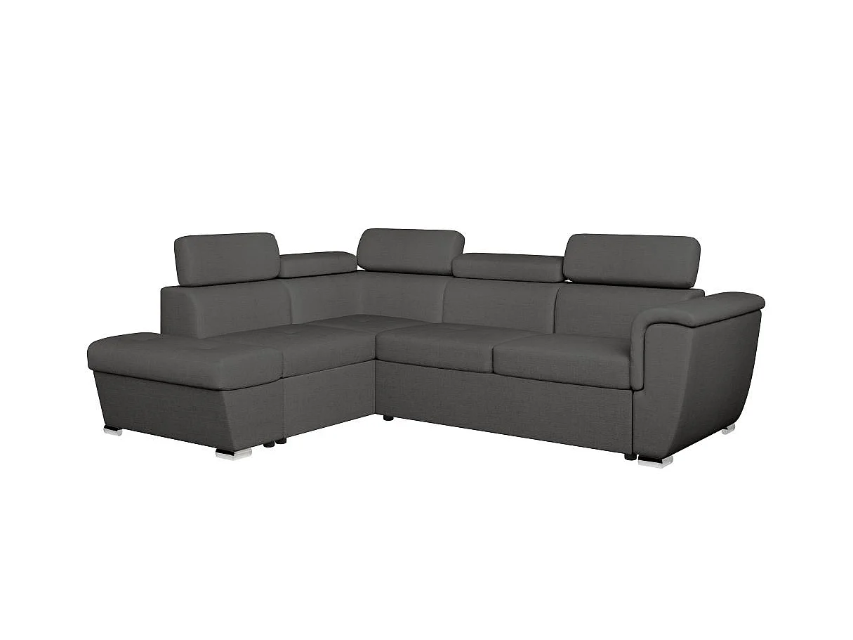 Canapé d'angle gauche convertible 4 places Paola avec coffre en tissu - Gris anthracite - L252 x P188 x H76cm - Loungitude