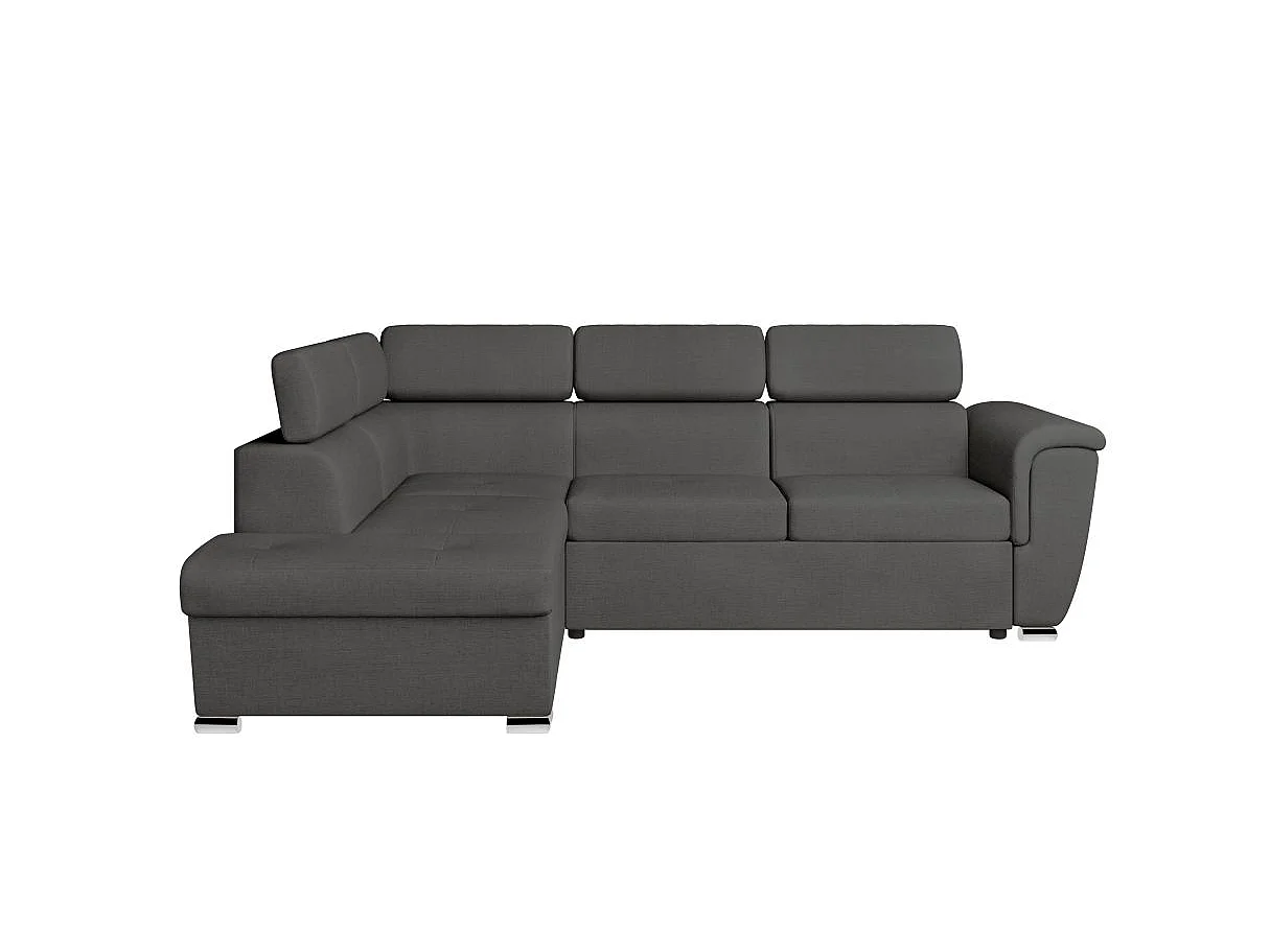 Canapé d'angle gauche convertible 4 places Paola avec coffre en tissu - Gris anthracite - L252 x P188 x H76cm - Loungitude