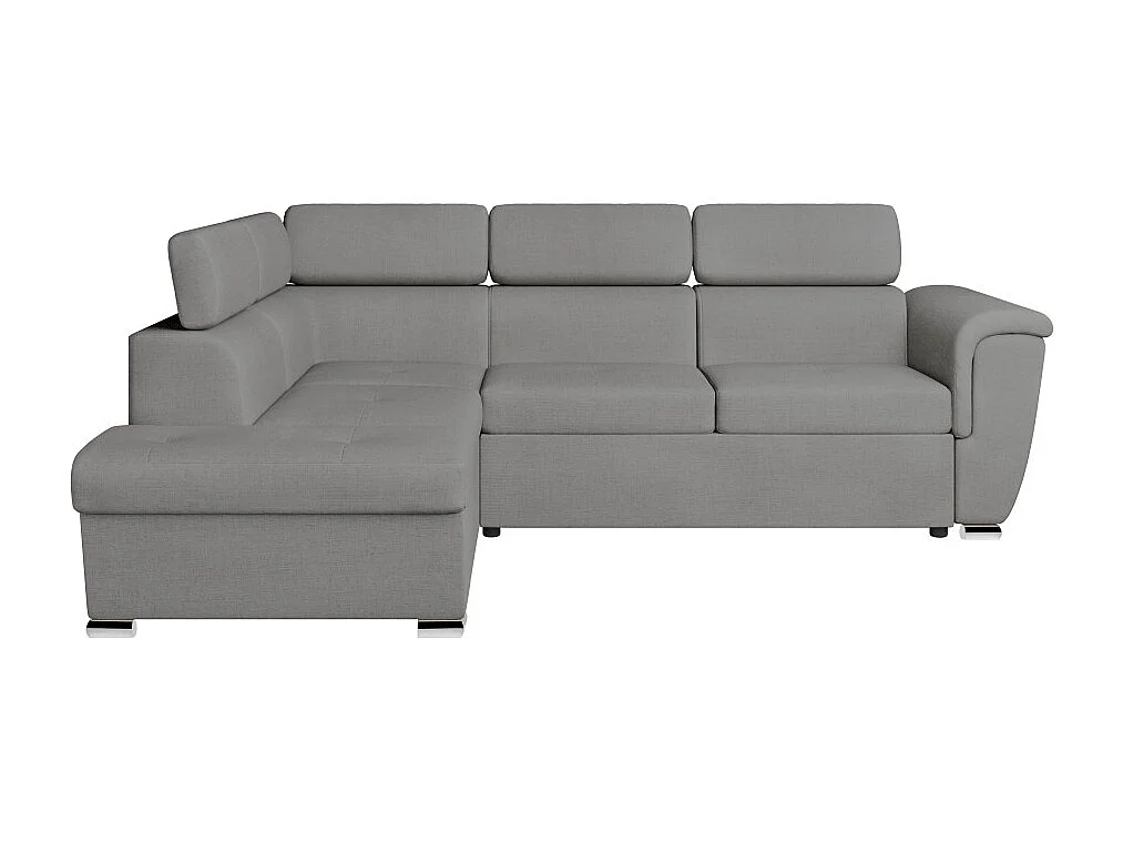 Canapé d'angle gauche convertible 4 places Paola avec coffre en tissu - Gris clair - L252 x P188 x H76cm - Loungitude