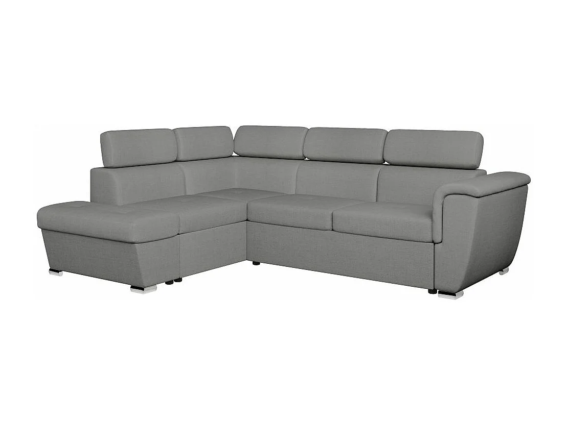 Canapé d'angle gauche convertible 4 places Paola avec coffre en tissu - Gris clair - L252 x P188 x H76cm - Loungitude