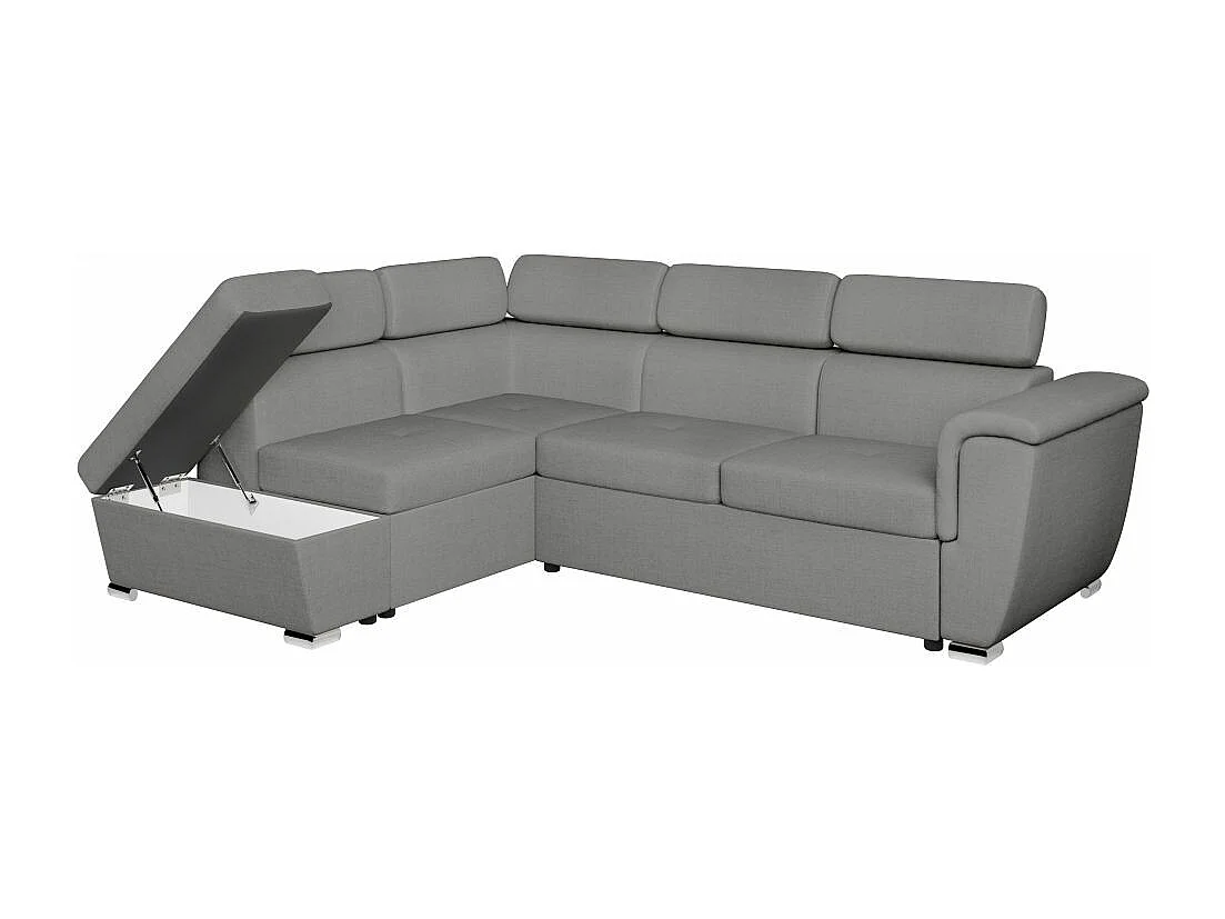 Canapé d'angle gauche convertible 4 places Paola avec coffre en tissu - Gris clair - L252 x P188 x H76cm - Loungitude