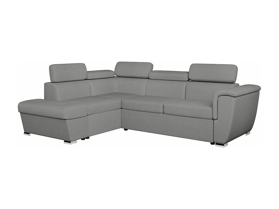 Canapé d'angle gauche convertible 4 places Paola avec coffre en tissu - Gris clair - L252 x P188 x H76cm - Loungitude